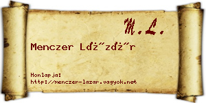 Menczer Lázár névjegykártya